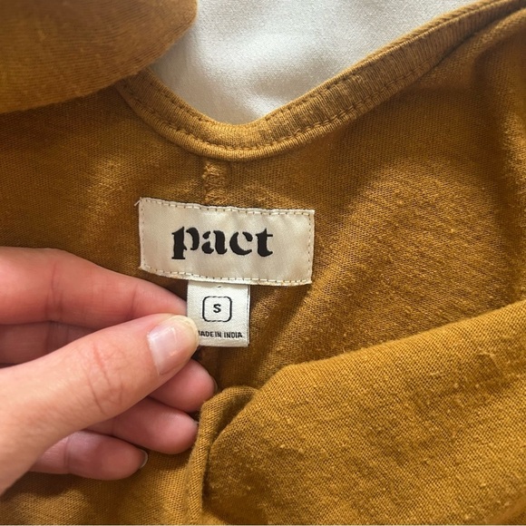 Pact Organic Wide Leg Jumpsuit Tie Shoulder Mustard Size Small - Picture 5 of 7